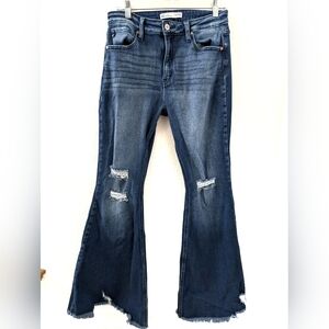 Kancan Flare High Rise Ripped Jeans 29 Bell Bottom Frayed Hem